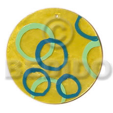 round yellow 50mm capiz shell  handpainted design hand painted using japanese materials in the form of maki-e art a traditional japanese form of hand painting - Hand Painted Pendants