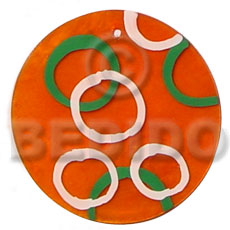 round orange 50mm capiz shell  handpainted design - Hand Painted Pendants