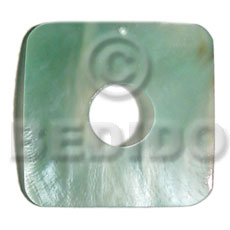 40mmx40mm square aqua hammershell   15mm center hole - Shell Pendant