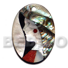 shell inlaid oval lady - Shell Pendant