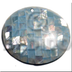 50mm round aqua blue hammershell blocking  resin backing - Shell Pendant
