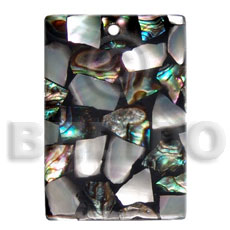 45mmx30mm laminated paua/kabibe chips shell combination  resin backing - Shell Pendant