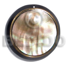 round brownlip laminated in 45mm clear resin  brasswire trimming and  black resin backing/5mm thickness - Shell Pendant