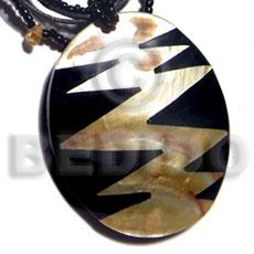 60mmx50mm oval black resin  inlaid MOP  skin - Shell Pendant