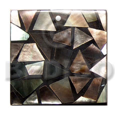 flat 30mmx30mm square  black resin   laminated  blacklip chips - Shell Pendant