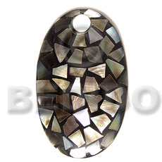 dome oval 70mmx42mm laminated blacklip chips pendant  10mm hole - Shell Pendant