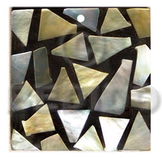 flat square  black resin   30mmx30mm laminated MOP chips - Shell Pendant