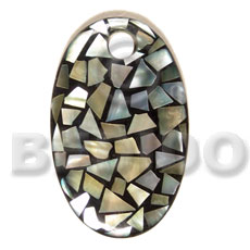 dome oval 70mmx42mm laminated blacklip chips pendant  10mm hole - Shell Pendant