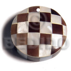 round dome   flat sides checkered blacktab/kabibe shell combination / backside flat resin  / 7mm thickness - Shell Pendant