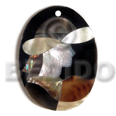 oval 55mmx42mm black resin  inlaid shells- MOP/paua/brownlip/blacklip/hammershell / the hat lady - Shell Pendant