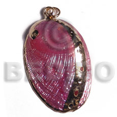 glistening fuschia abalone   (approx.  45mm - varying natural sizes ) molten gold metal series /  attached jump rings / electroplated / a-6 - Shell Pendant