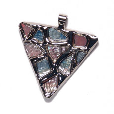 triangle 50mm glistening abalone in pastel / molten silver metal series /  attached 5mm bell ring / electroplated - Shell Pendant