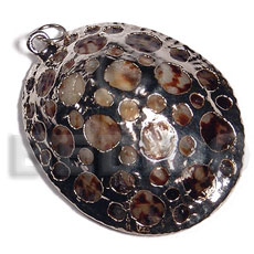 oval limpit shell  (approx.  45mmx35mm - varying natural sizes ) molten silver metal series /  attached jump rings / electroplated / 19-004-a - Shell Pendant
