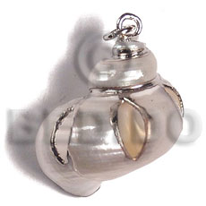 white turbo shell / turbo pitolatus (approx.  35mm - varying natural sizes ) molten silver metal series /  attached jump rings / electroplated / st-12/13 - Shell Pendant