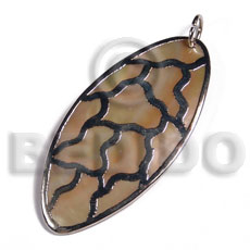 oval MOP / 60x30mm / molten silver metal series /  attached jump ring / electroplated / 19-107 - Shell Pendant
