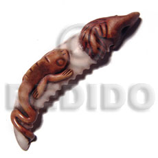 70mm  cowrie tiger shell fang  ( varying natural sizes )  iguana /  tribal clay series - Shell Pendant