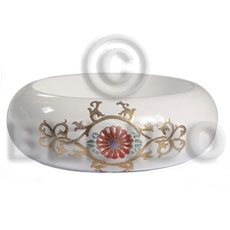 white  embossed metallic  handpainting / stained high gloss coat nat. white wood bangle   / ht= 25mm / outer diameter =  65mm inner diameter  /  10mm thickness hand painted using japanese materials in the form of maki-e art a traditional japanese form of hand painting objects - Wooden Bangles