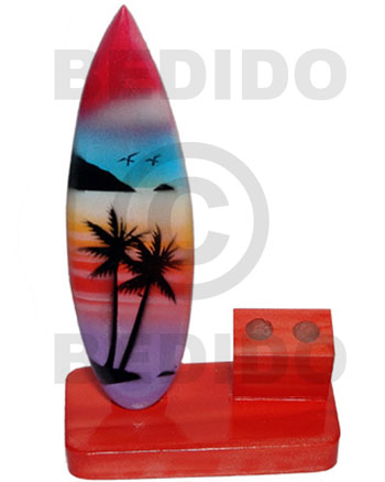 6inx3.5inx2.8in handpainted wood surfboard double penholder  / medium - Home