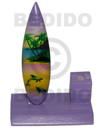 4inx3inx1.5in handpainted wood surfboard single penholder  / small - Home