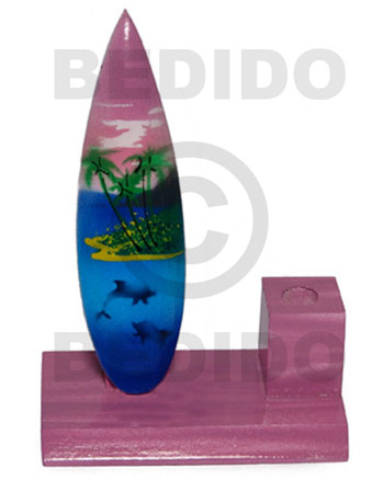 4inx3inx1.5in handpainted wood surfboard single penholder  / small - Home