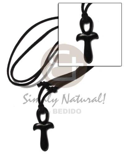 40mm black celtic carabao horn bishops cross on adjustable leather thong - Home