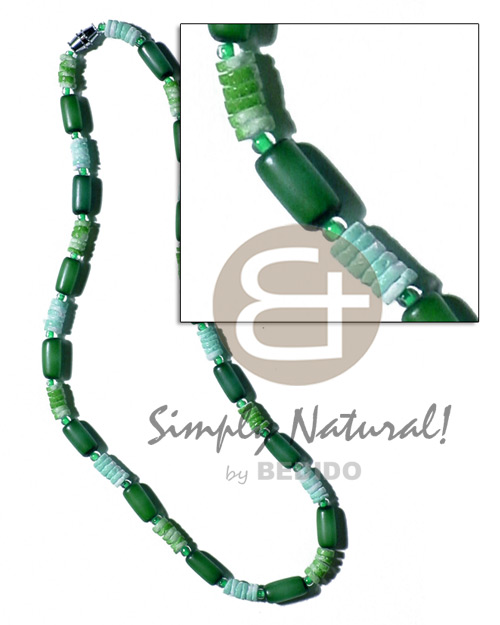 buri seed tube & colored white clam combination  glass beads/ green tones - Home