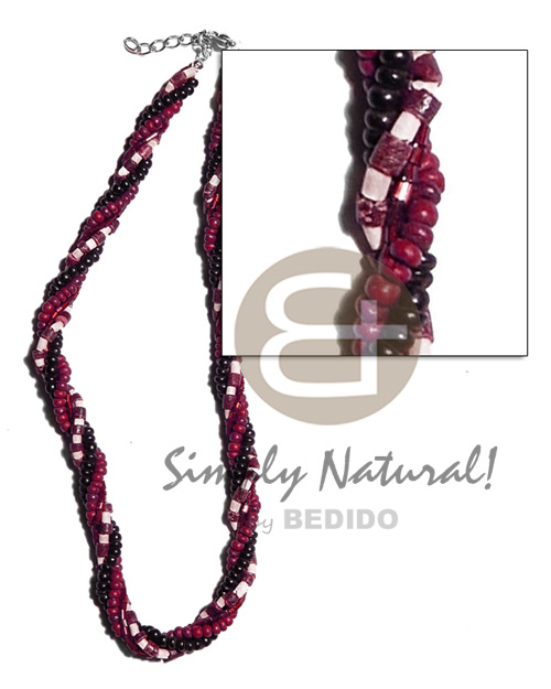 twisted 4 rows-2-3mm coco heishe wine red/bleach white/2-3mm coco Pokalet. wine red/black & glass beads - Home