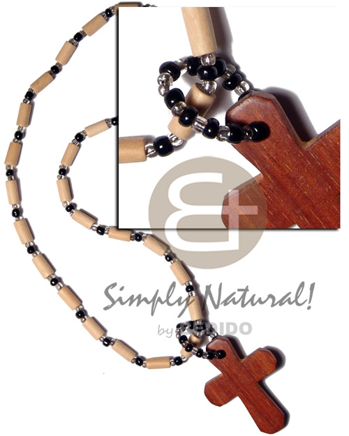 nat. white wood tube  glass beads and nat. wood cross 50mmx35mm - Home