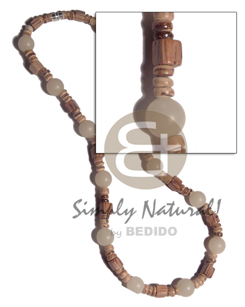 4-5mm  coco Pokalet nat. tiger  palmwood cubes and buri seed beads combination / 16in/ barrel lock - Home