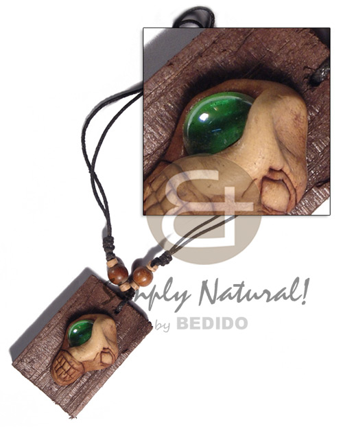 clay skull  on 60mmx40mm rectangular driftwood  gemstone accent /adjustable black wax cord /tribal clay series - Home