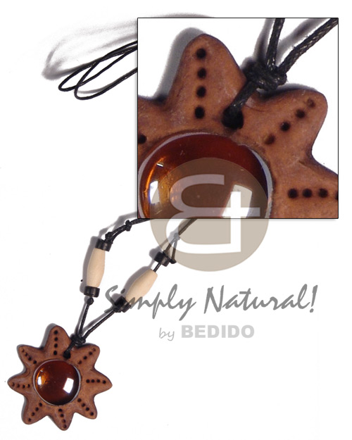 40mm  clay star  gemstone / adjustable black wax cord /tribal clay series - Home