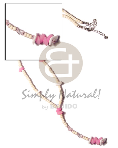 y necklace 2-3 coco bleach pokalet  white rose/pink buri seed nuggets/pink crystal beads - Home