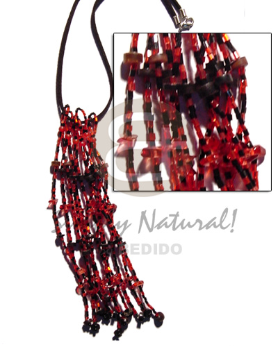 coco & blacklip heishe tassles  red cut glass beads in leather thong - Home