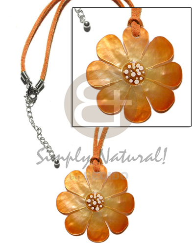 graduated orange tones hammershell flower pendant in orange wax cord - Home