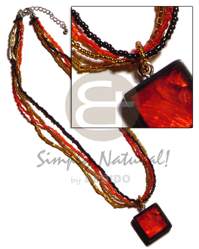 black,red,gold 4 layer glass beads  rectangular inlaid capiz pendant in laminated in resin - Home