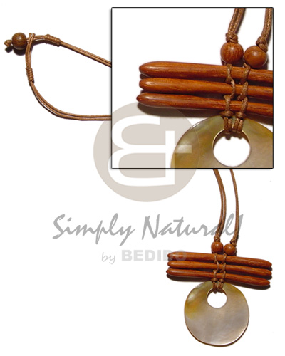 40mm MOP round shell pendant in wax cord  bayong wood accent - Home