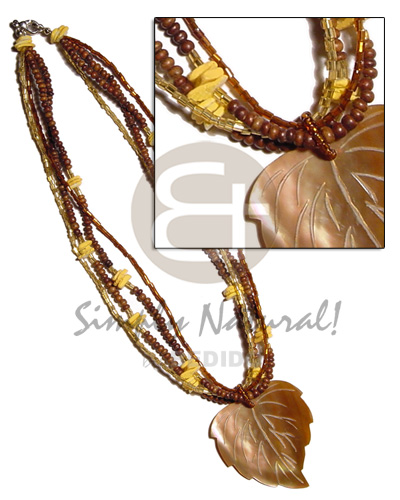 4 layers 2-3mm coco Pokalet. & glass beads  shell accent brownlip 45mm pendant - Home