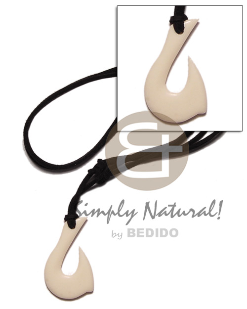 white carabao bone hook 40mm on adjustable leather thong - Home