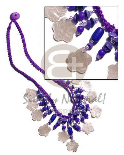 violet macrame  dangling 15mm nat. flower hammershells  buri seeds - Home