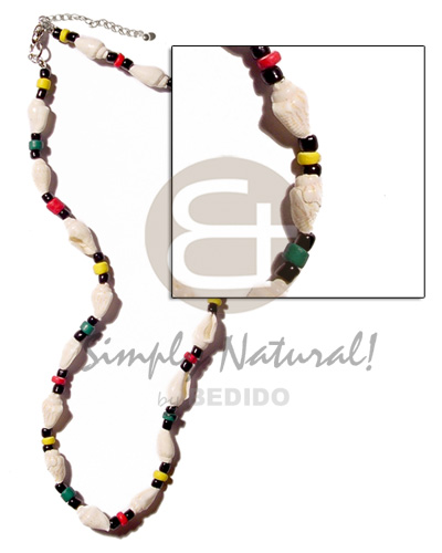 nassa white  4-5mm red/yello green coco Pokalet. combination  black glass beads - Home