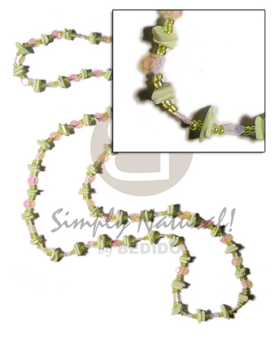 36 in. continuous mint green white rose   glass beads combination & rainbow sequins accent - Home