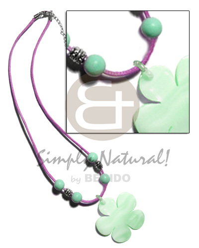 40mm pastel green kabibe flower shell on lilac wax cord - Home