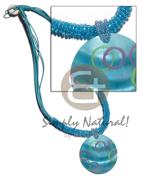 8 layers wax cord  glass beads & 40mm round  handpainted kabibe pendant - Home