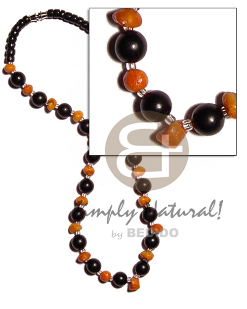 black round buri beads  red corals accent & 4-5mm coco Pokalet. combination - Home