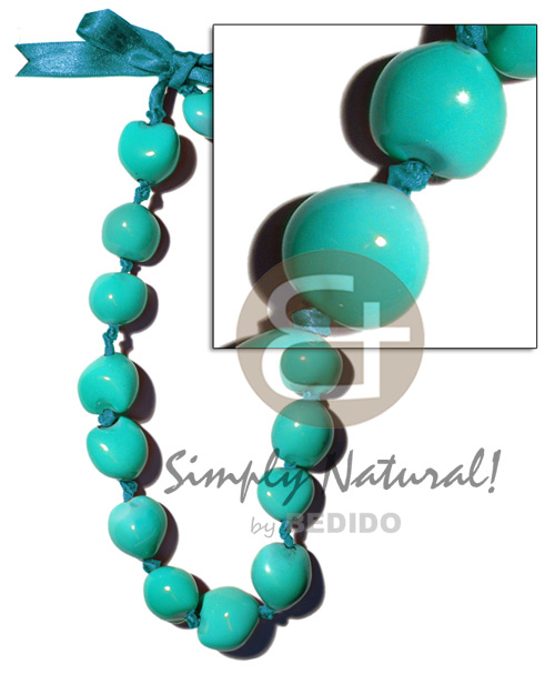 kukui nuts   / in graduated painting color bright aqua blue ( 16 pcs. ) / adjustable ribbon - Home