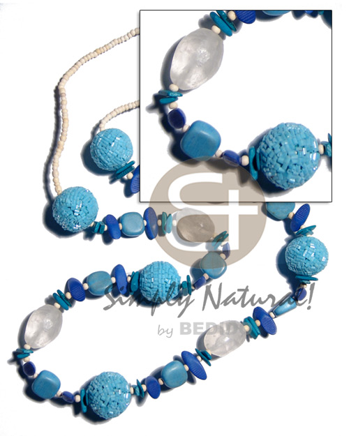 2-3mm bleach coco Pokalet 25mm wrapped wood beads in cut glass beads  resin, asstd. wood beads combination in blue tones / 38 in - Home