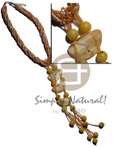 8 rows - twisted glass beads/2-3mm coco Pokalet nat. white  dangling shell , buri seeds, glass beads tassles - Home