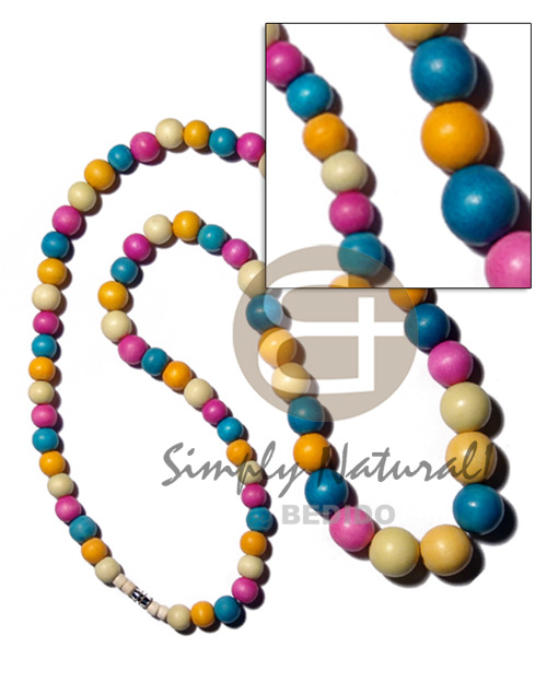 multicolored graduated nat. wood beads / 30 in. - Home