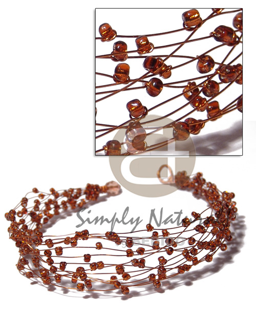 13 rows copper wire choker  clear brown glass beads - Home