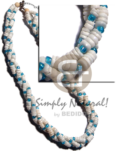 twisted white clam  aqua blue glass beads combination - Home